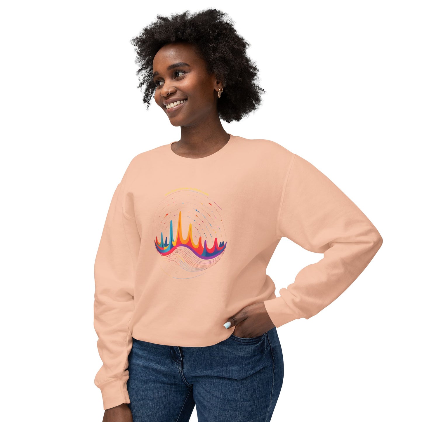 Colorful Wave Design Unisex Lightweight Crewneck Sweatshirt