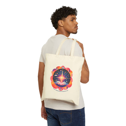 Spiritual Journey Cotton Canvas Tote Bag - Cosmic Design for Mindful Living