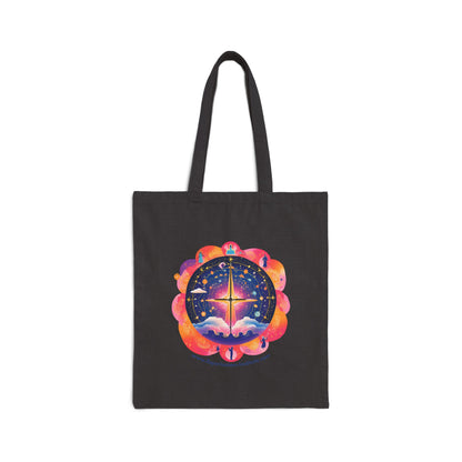 Spiritual Journey Cotton Canvas Tote Bag - Cosmic Design for Mindful Living
