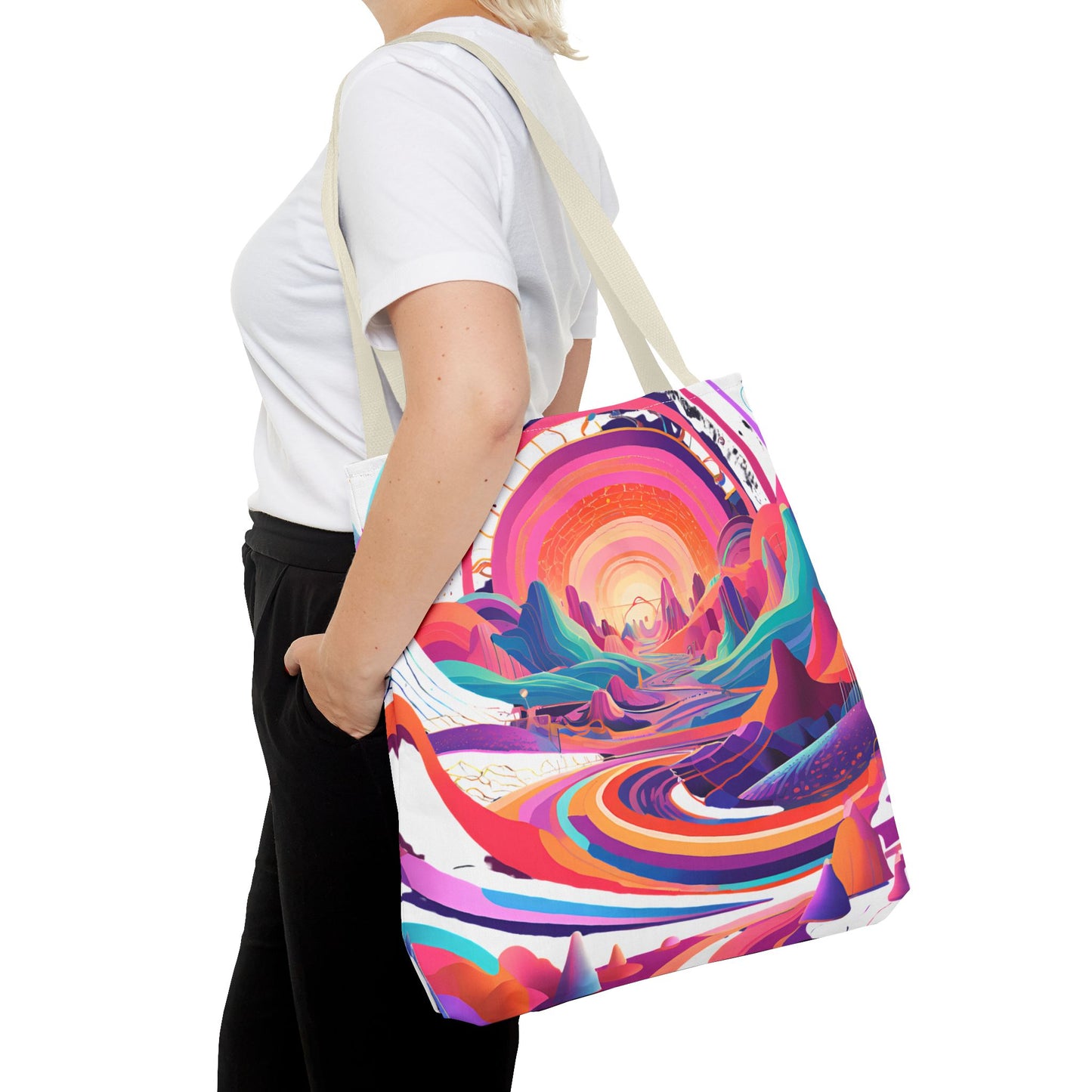 Vibrant Sunset Landscape Tote Bag - Colorful Artistic Design for Everyday Use