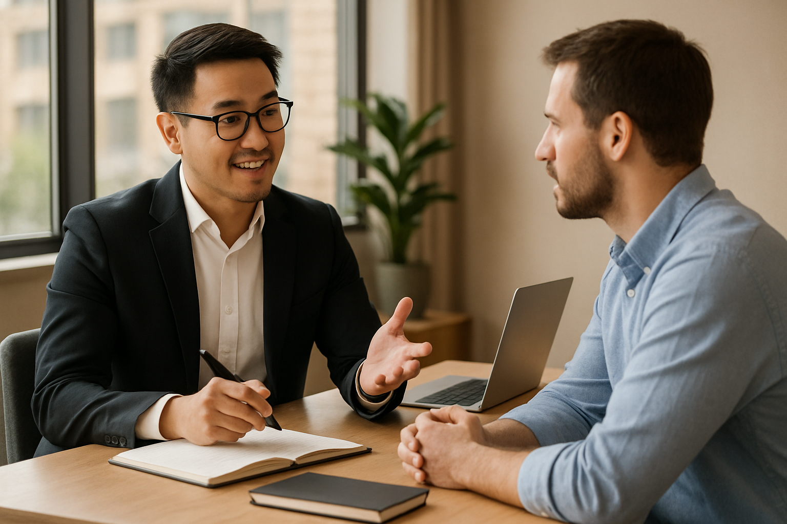 2 people talking in a consulting session