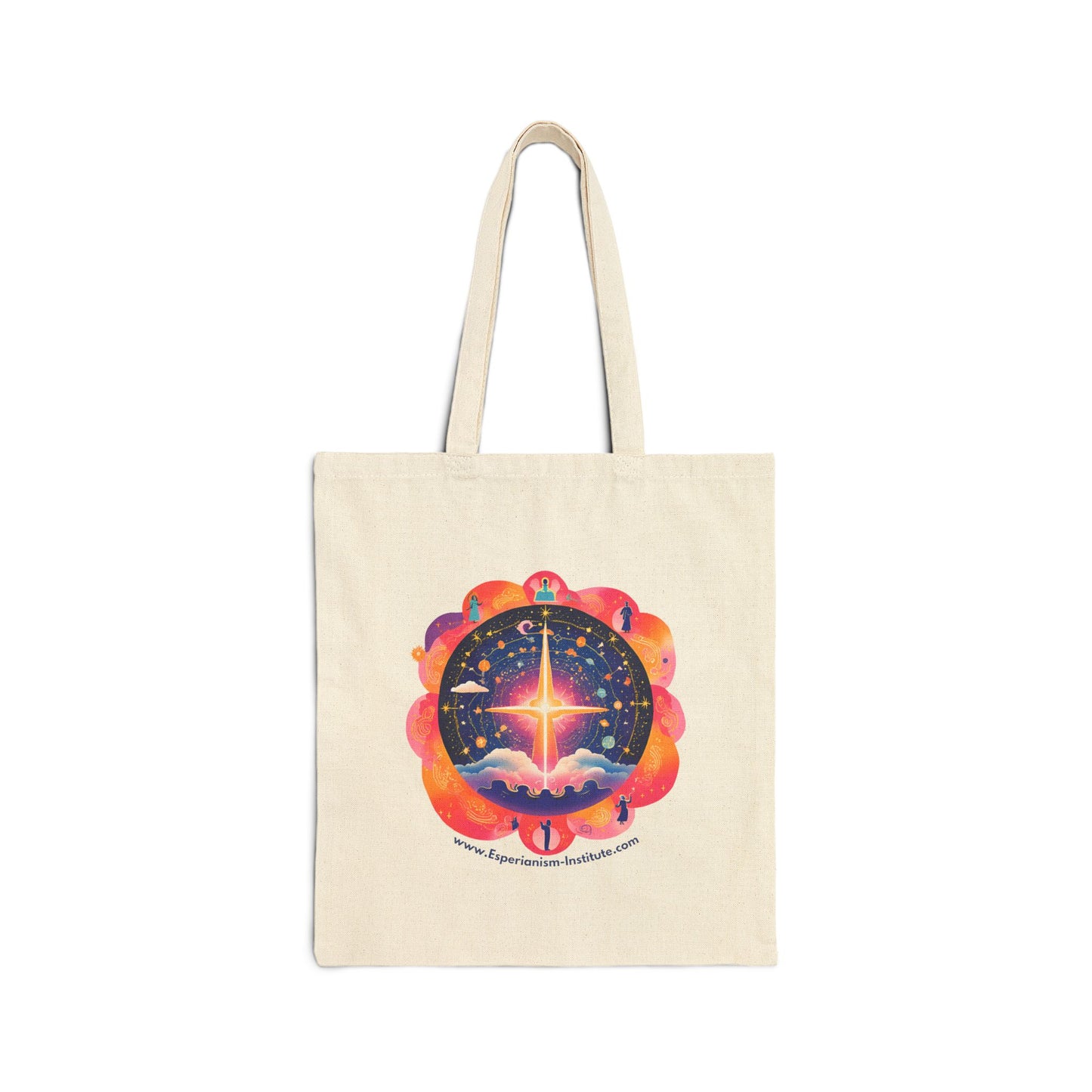 Spiritual Journey Cotton Canvas Tote Bag - Cosmic Design for Mindful Living