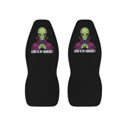 Themed Car Seat Covers, Fun Vehicle Accessories for Sci-Fi Fans, Unique Gift for Car Enthusiasts, XENU IS MY HOMEBOY!