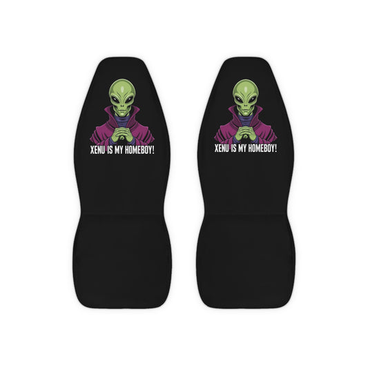 Themed Car Seat Covers, Fun Vehicle Accessories for Sci-Fi Fans, Unique Gift for Car Enthusiasts, XENU IS MY HOMEBOY!