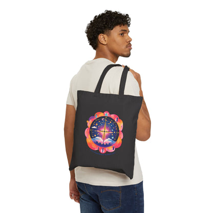 Spiritual Journey Cotton Canvas Tote Bag - Cosmic Design for Mindful Living